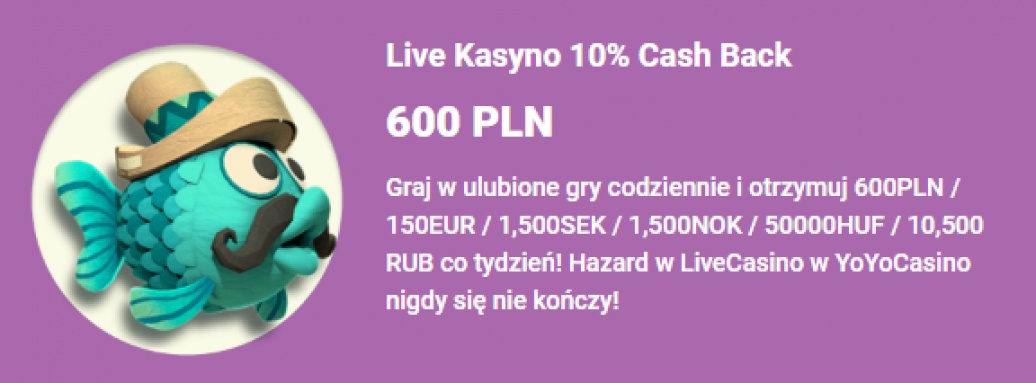 Kasyno na żywo i cashback   to możliwe w Yoyo Casino